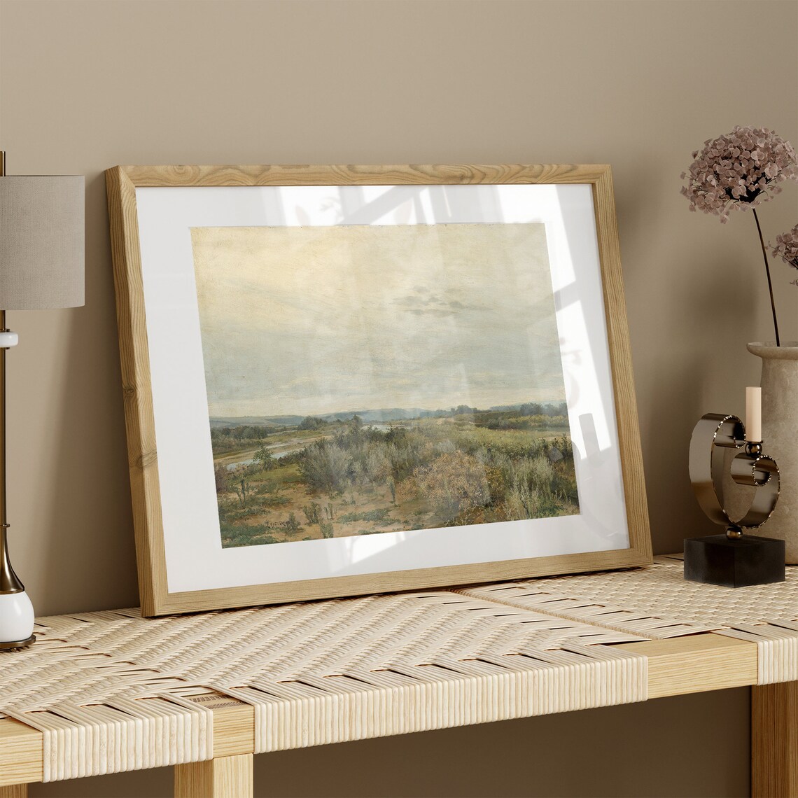 Peaceful Green Valley River Plain Countryside Vintage Wall Art - Image 2