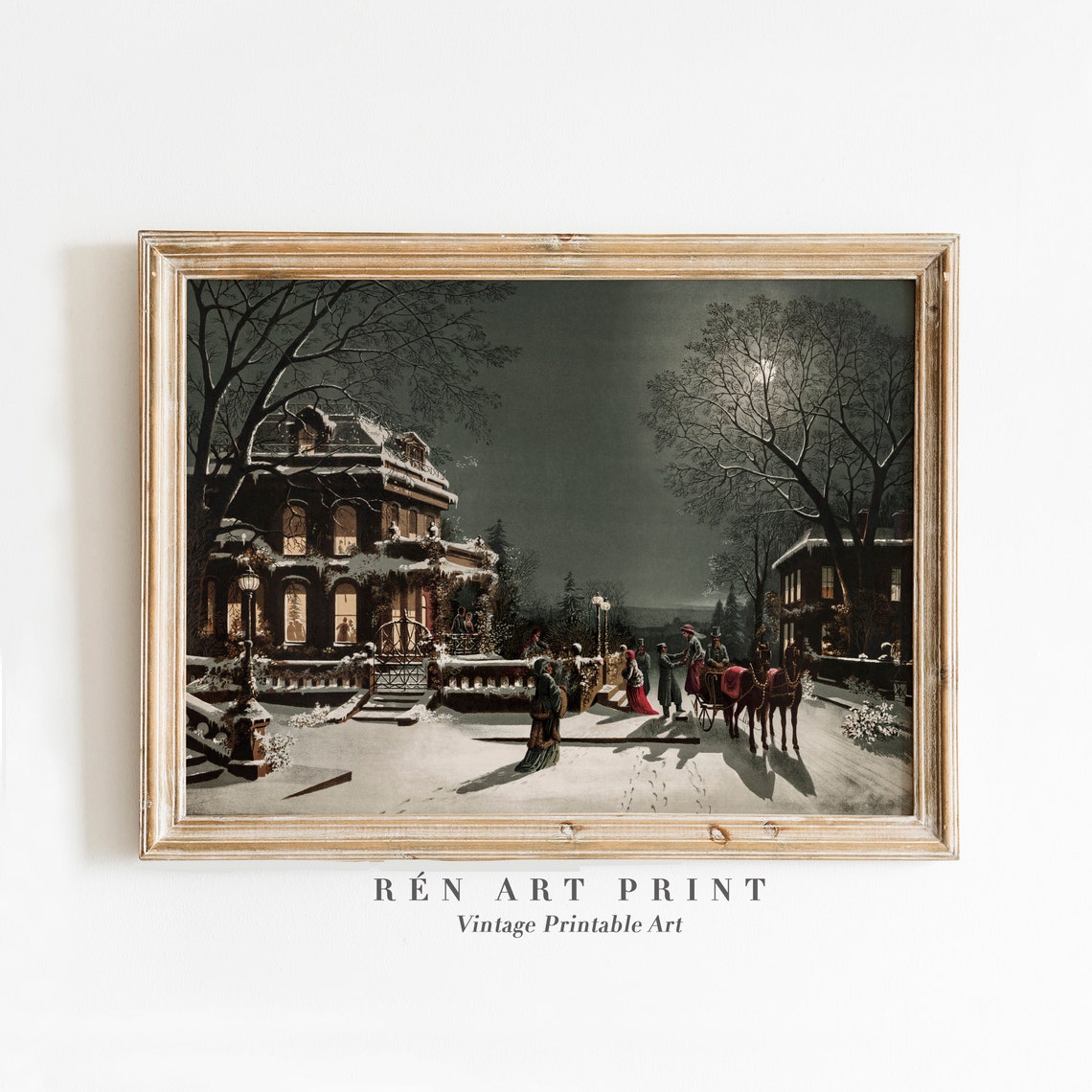 Victorian Christmas Night Townhouse with Horse Carriage Holiday Poster