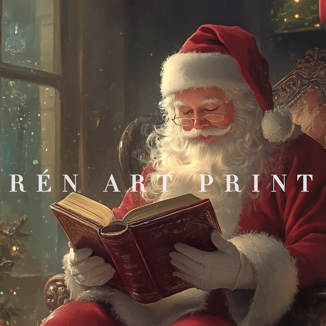 Santa Reading Book Vintage Christmas Wall Print - Image 3