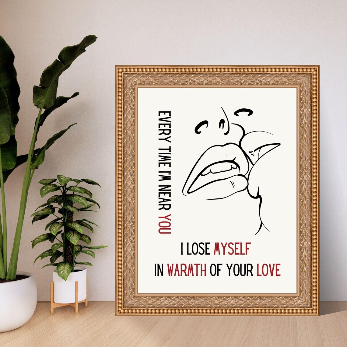 Every Time I'm Near You Romantic Kiss Line Art Love Quote Wall Poster - Image 2