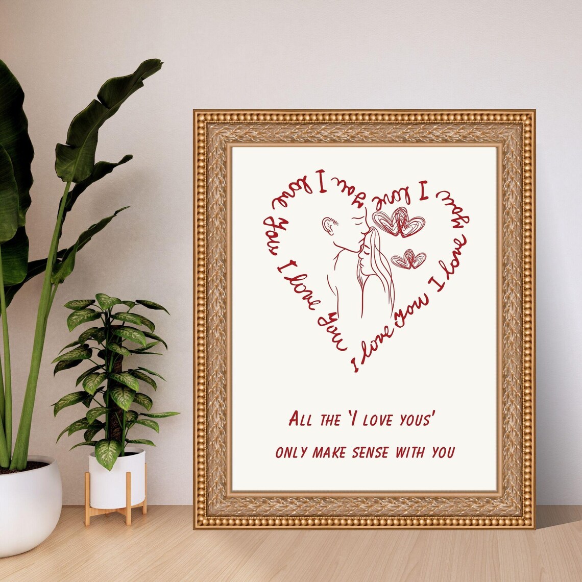 All The I Love Yous Heart Calligraphy Romantic Kiss Couple Art Poster