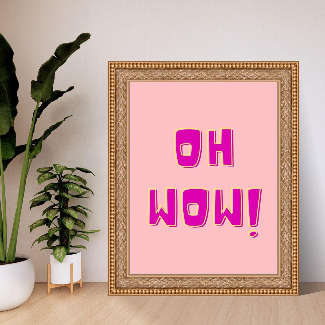 Oh Wow Retro Bubble Letter Positive Pink Pop Art Quote Wall Poster - Image 7
