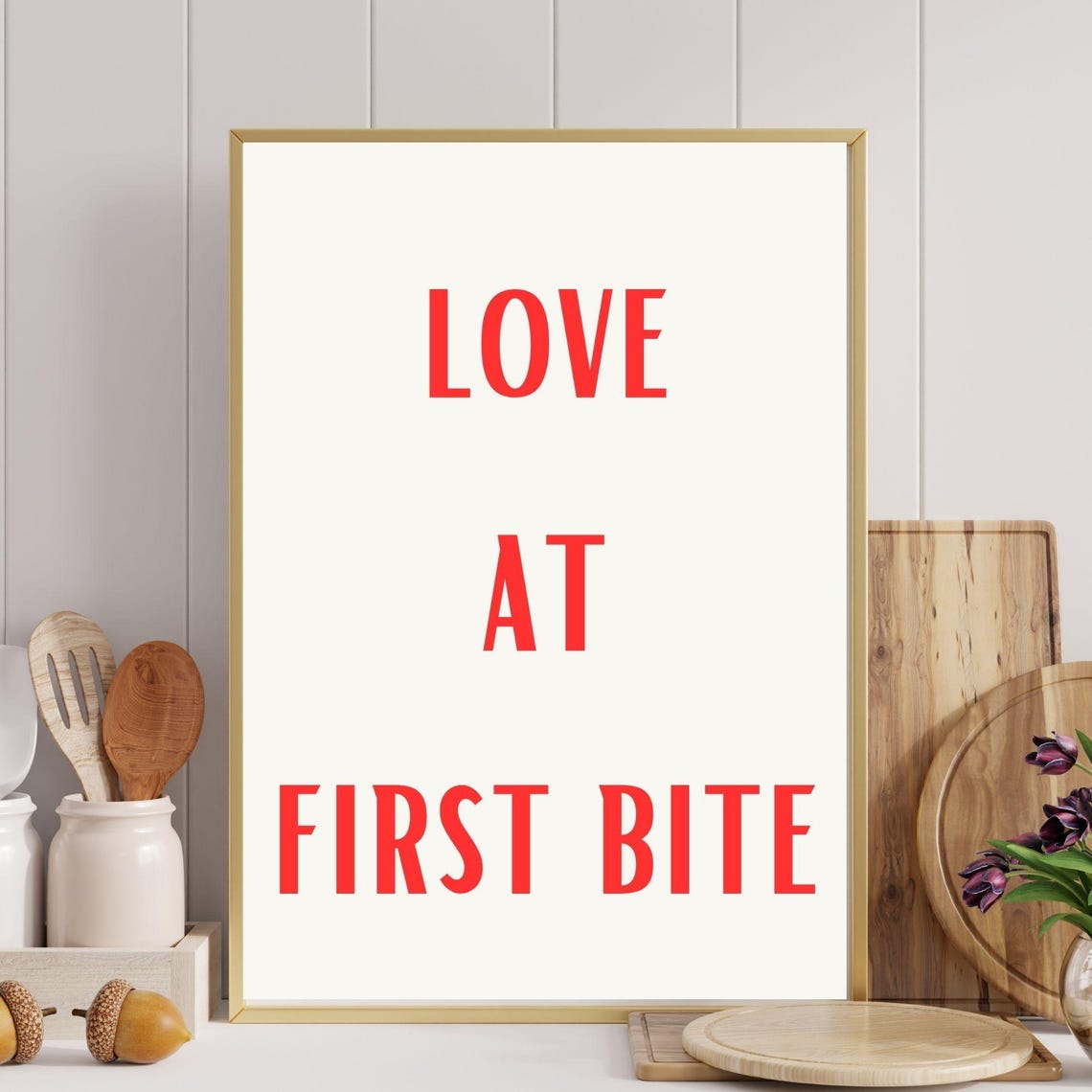 Love At First Bite Fun Kitchen Art Cute Wall Poster Aesthetic Kitchen Decor Minimalist Wall Art Red Lovers Art - Image 7