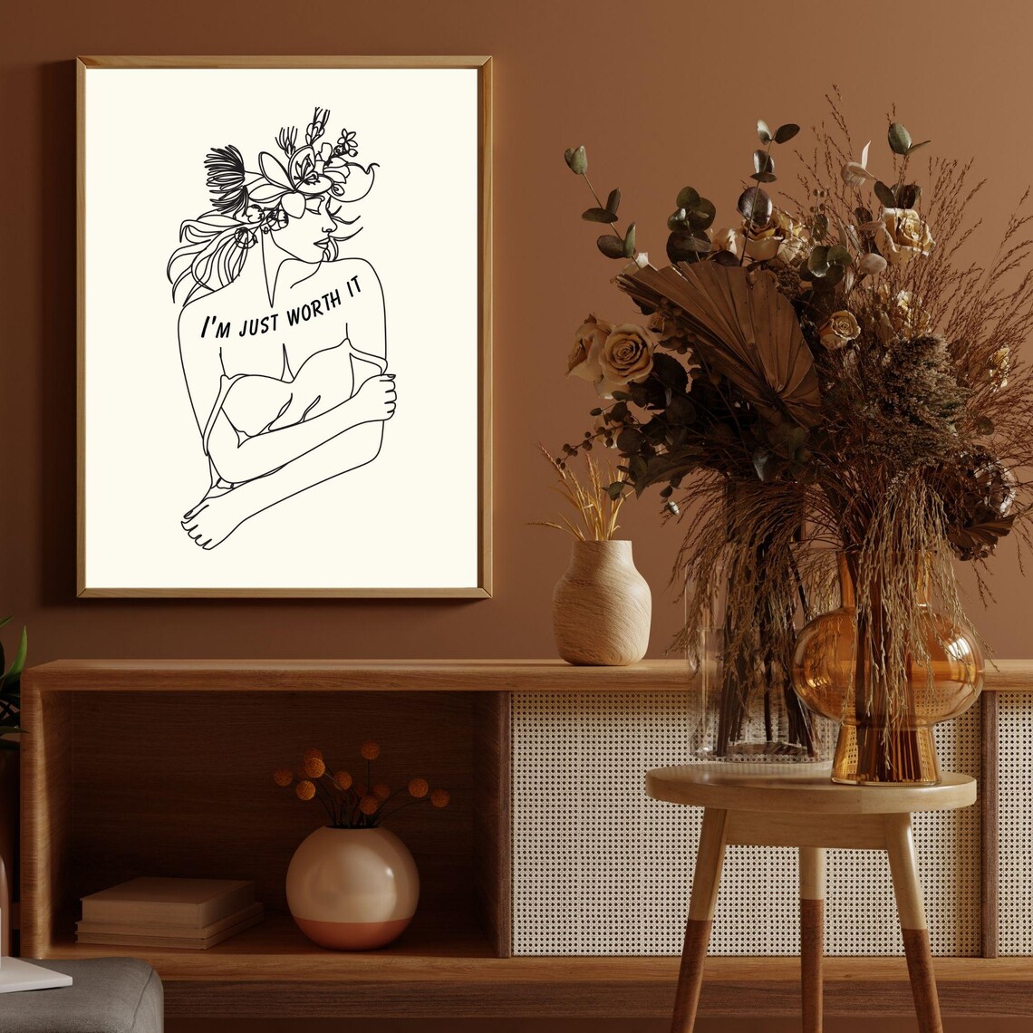 I'm Just Worth It Floral Woman Line Art Empowering Self Love Poster - Image 5