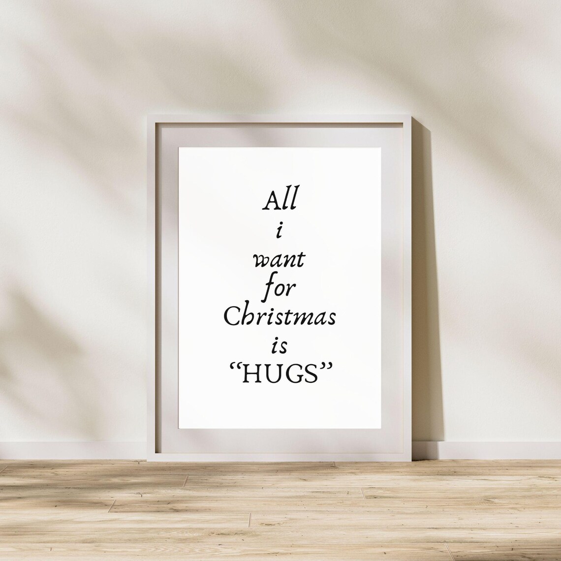 All I Want For Christmas Is Hugs Minimalist Typography Holiday Poster
