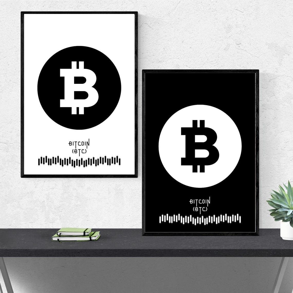 Bitcoin BTC Black And White Minimalist Crypto Logo Wall Poster