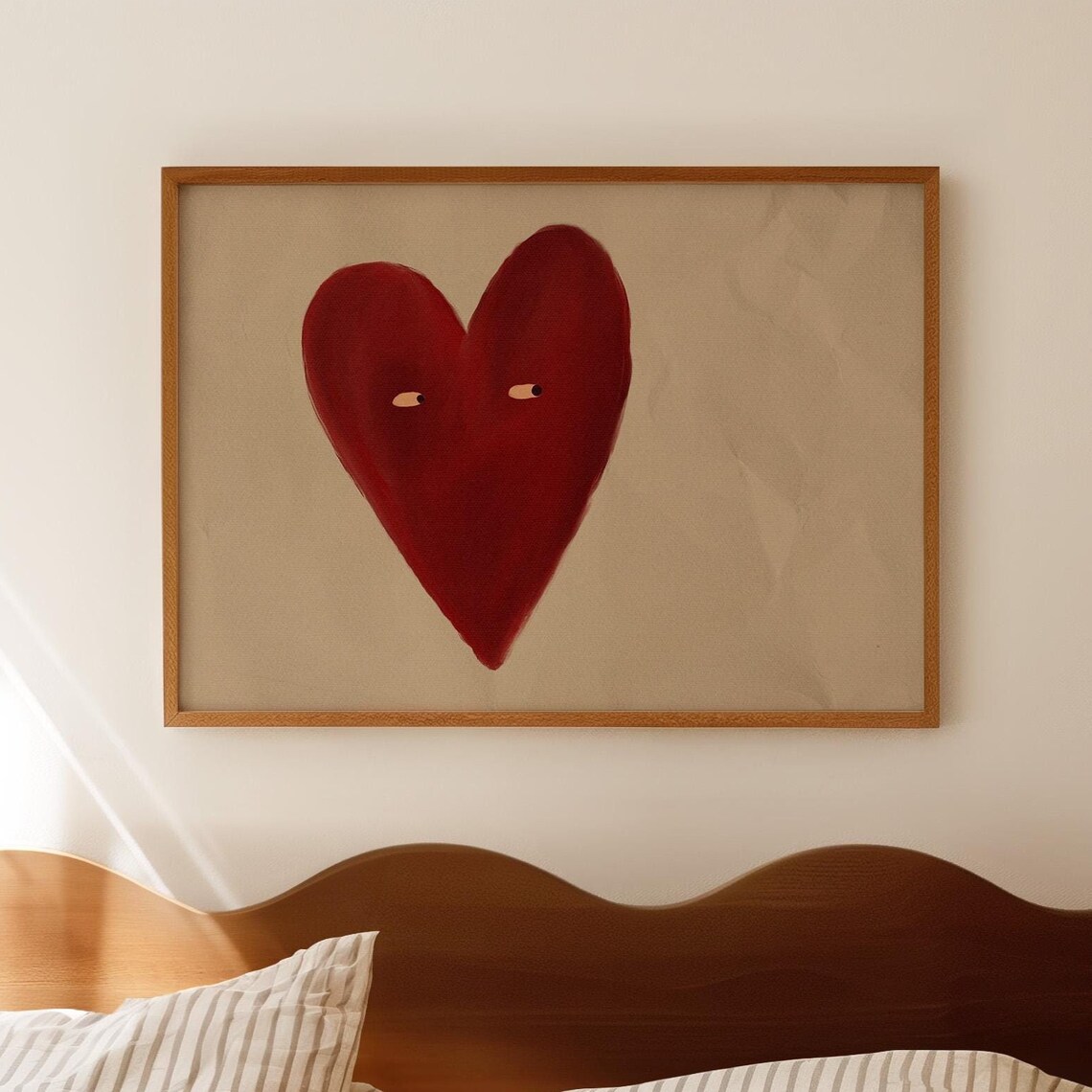 Love Heart Print, Red Vintage Style Wall Art