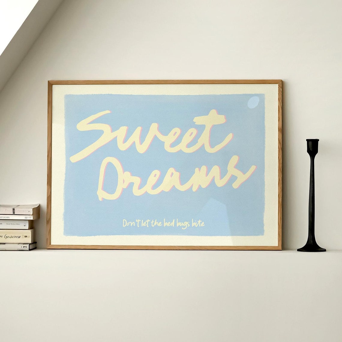 Sweet Dreams Do Not Let The Bed Bugs Bite Blue Script Wall Art - Image 4