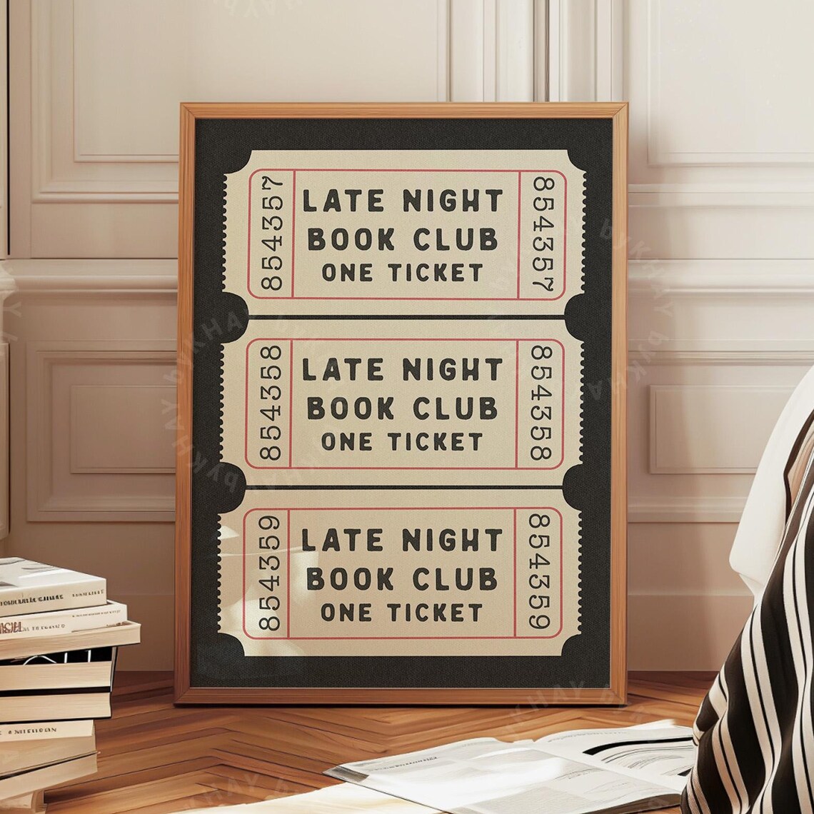 Late Night Book Club Ticket, Vintage Retro Art Print