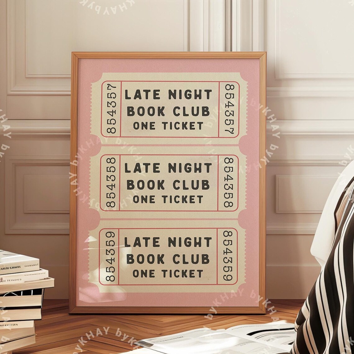 Late Night Book Club Ticket Art Print, Retro Aesthetic