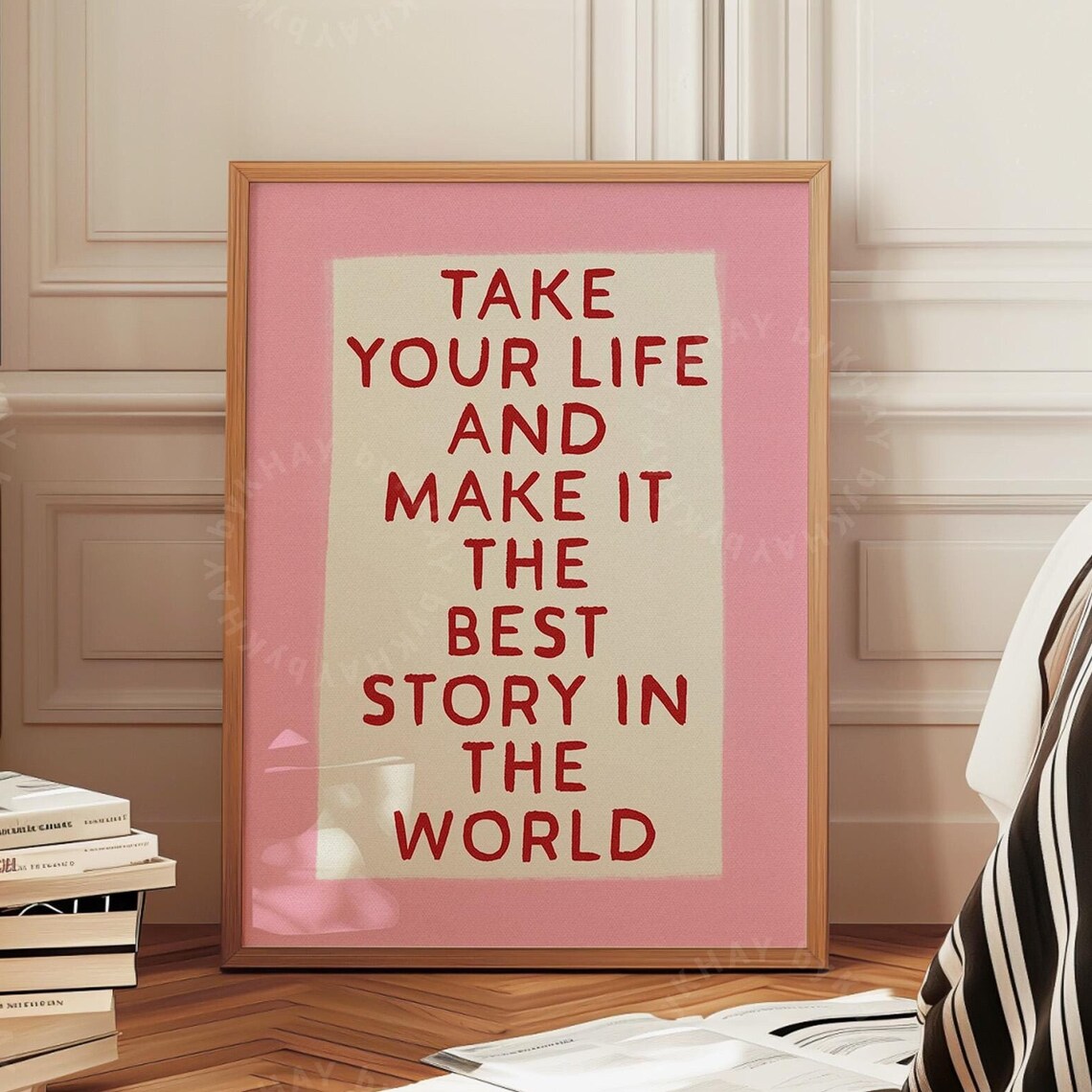 Best Story Positive Quote Print, Trendy Pink Red