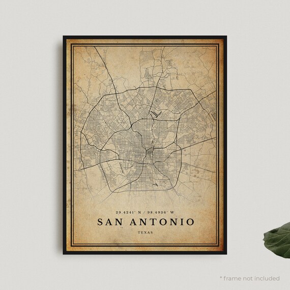 San Antonio Texas Vintage Street Map With Antique Parchment Style Poster