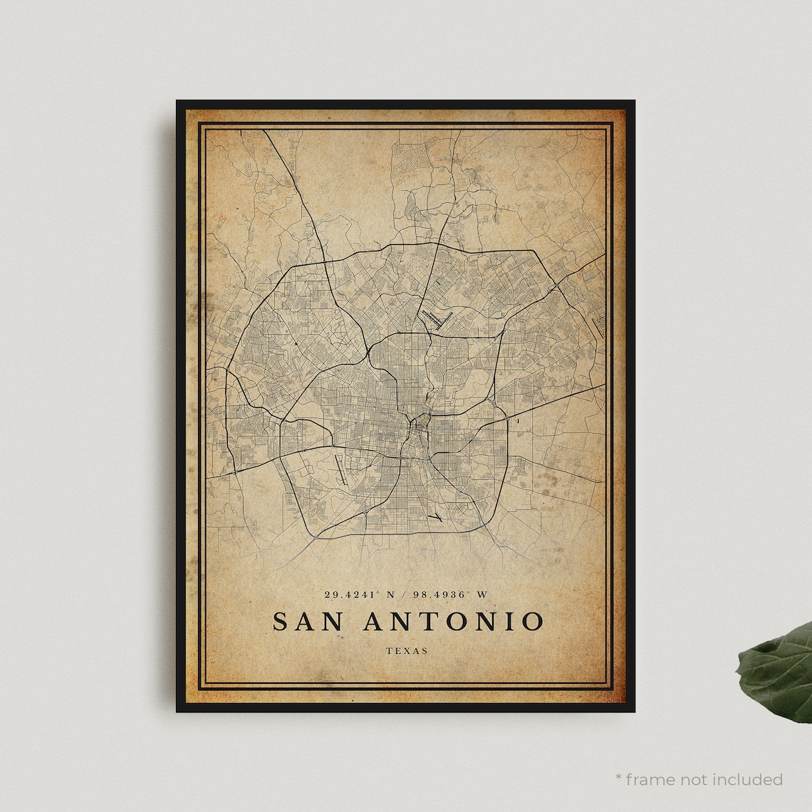 San Antonio Texas Vintage Street Map With Antique Parchment Style Poster