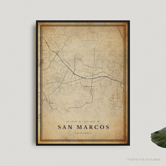 San Marcos California Vintage City Map Sepia Style Wall Poster