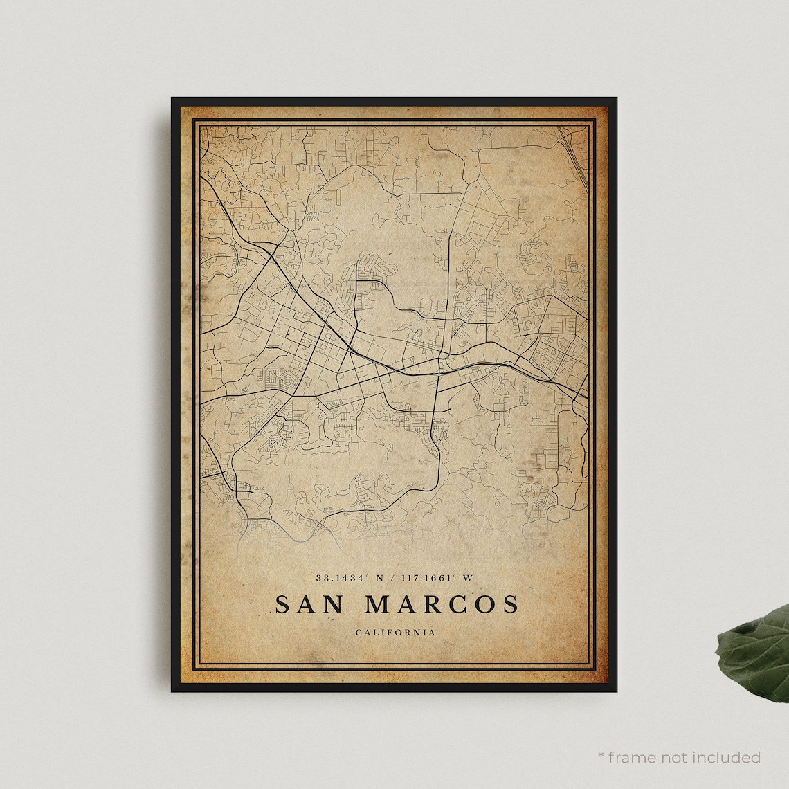 San Marcos California Vintage City Map Sepia Style Wall Poster