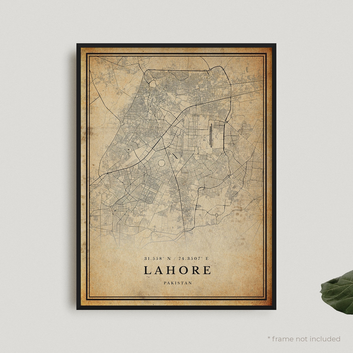 Lahore Vintage Map Poster, Antique Style Travel Print
