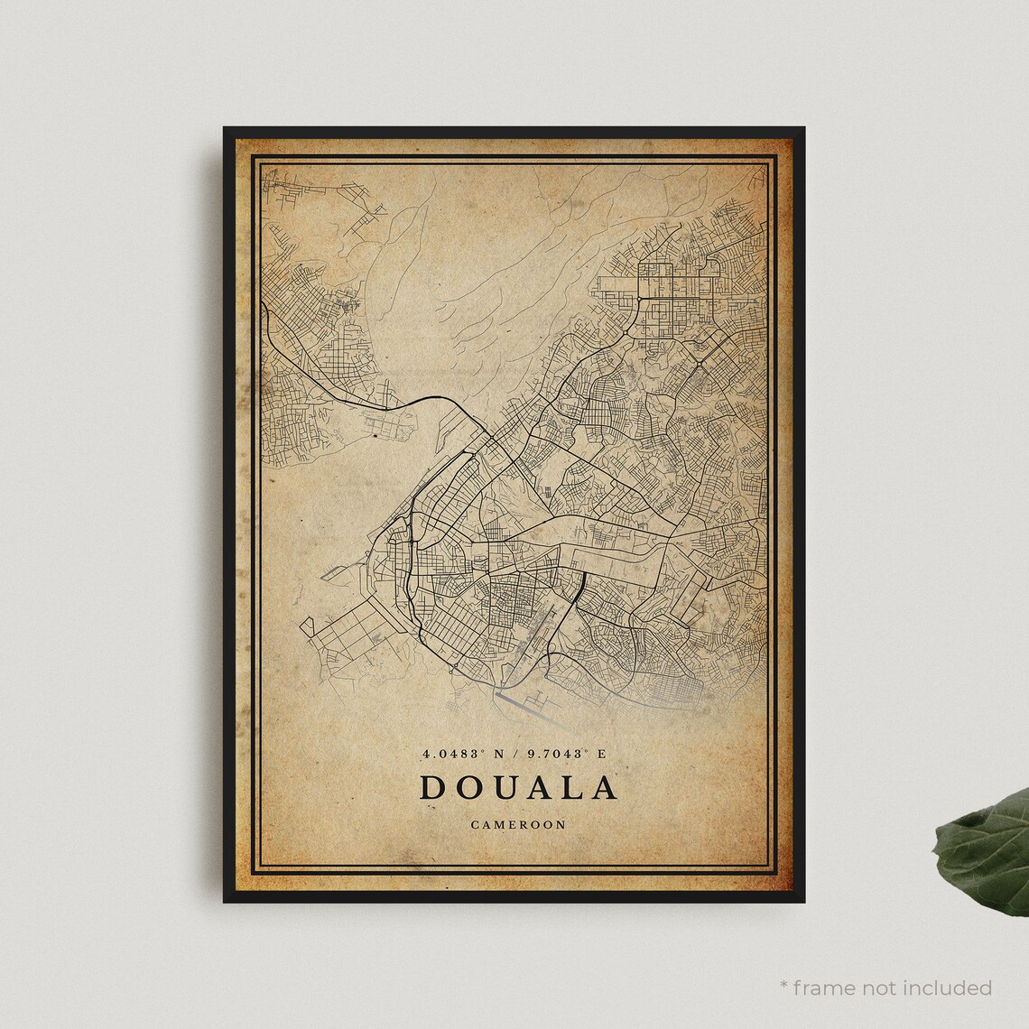 Douala Cameroon Antique Style City Street Map Vintage Wall Art