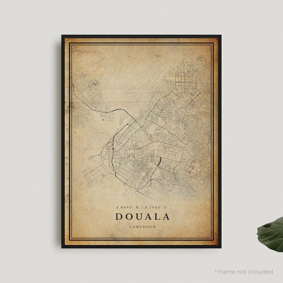 Douala Cameroon Antique Style City Street Map Vintage Wall Art