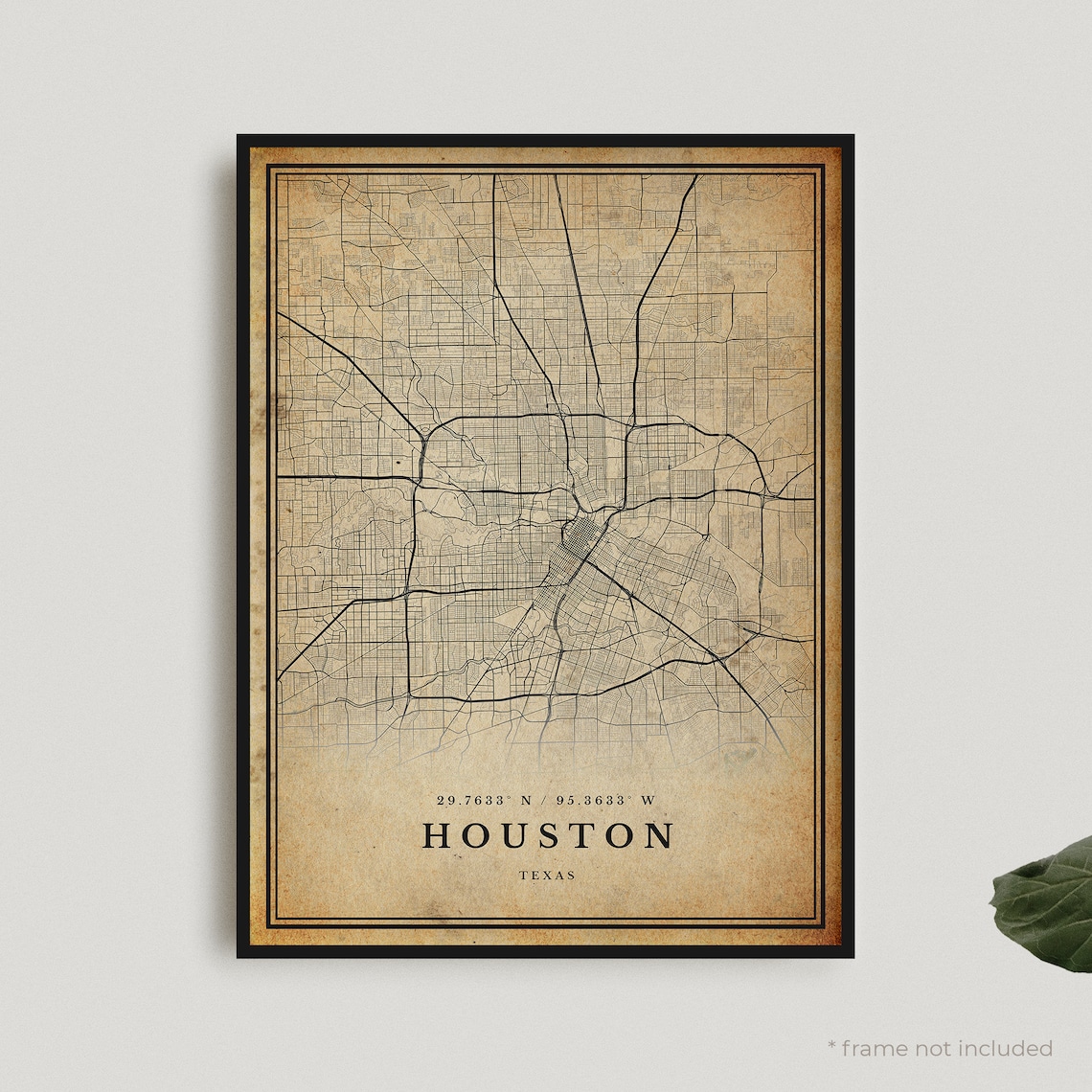 Houston Texas Vintage Street Map With Antique Parchment Style Poster