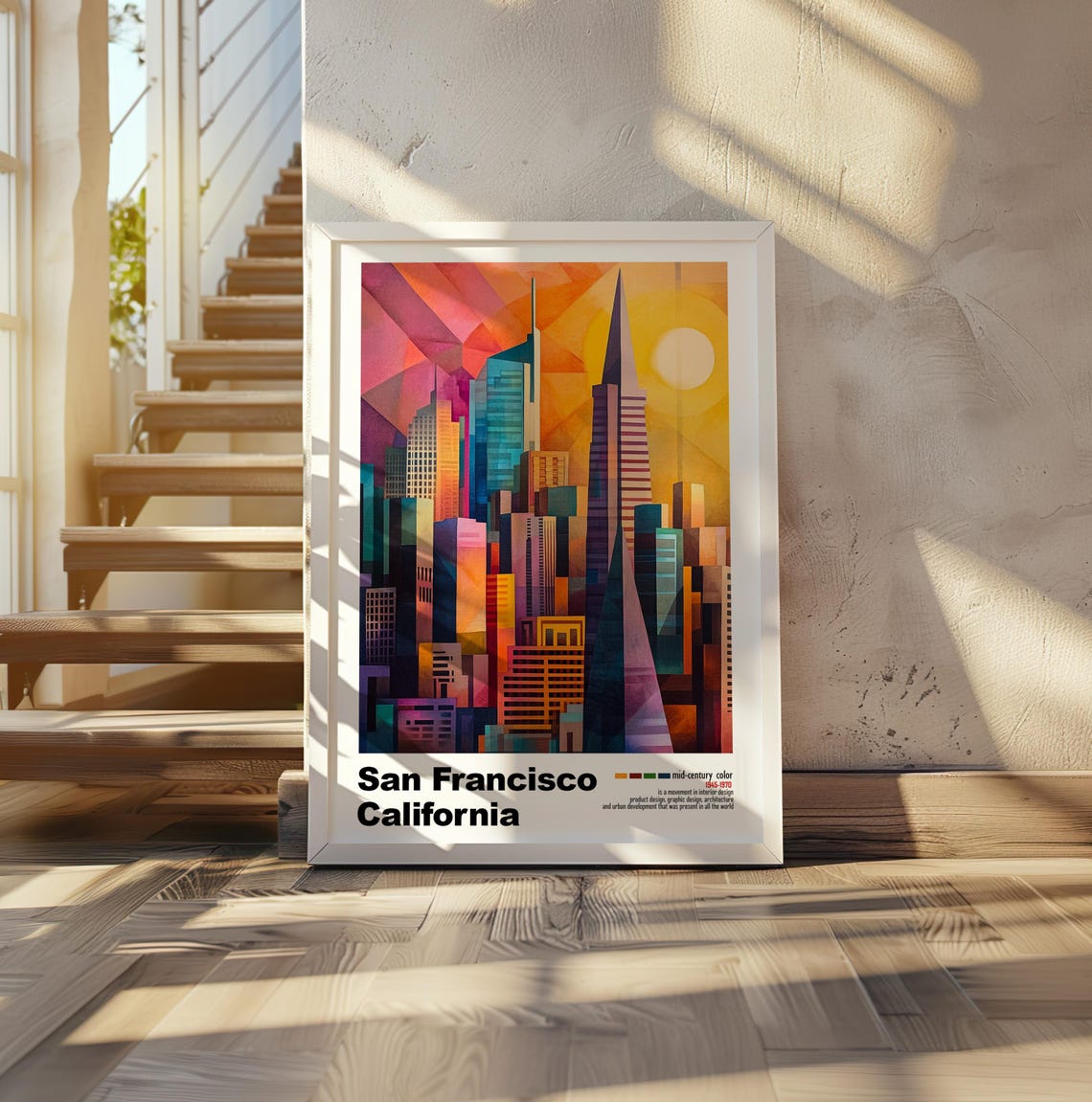 San Francisco California Downtown Skyline Sunset Mid Century Poster - Image 2