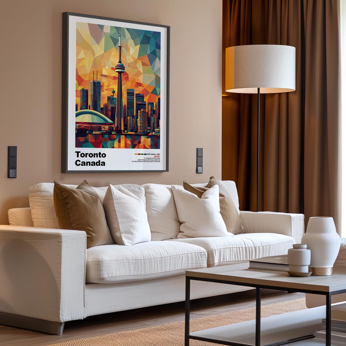 Toronto Canada CN Tower Sunset Low Poly Mid Century Travel Poster - Image 3