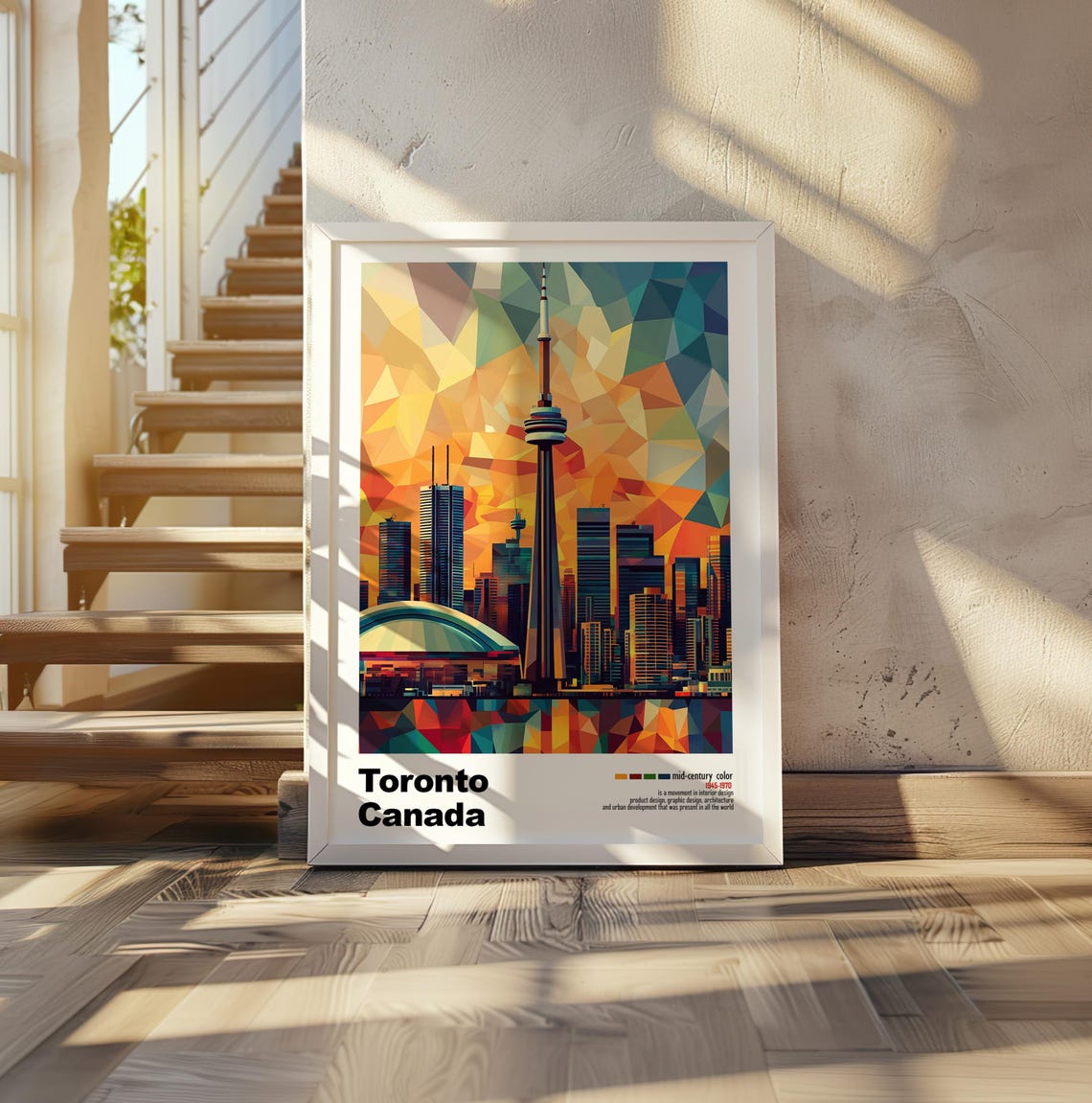 Toronto Canada CN Tower Sunset Low Poly Mid Century Travel Poster - Image 2