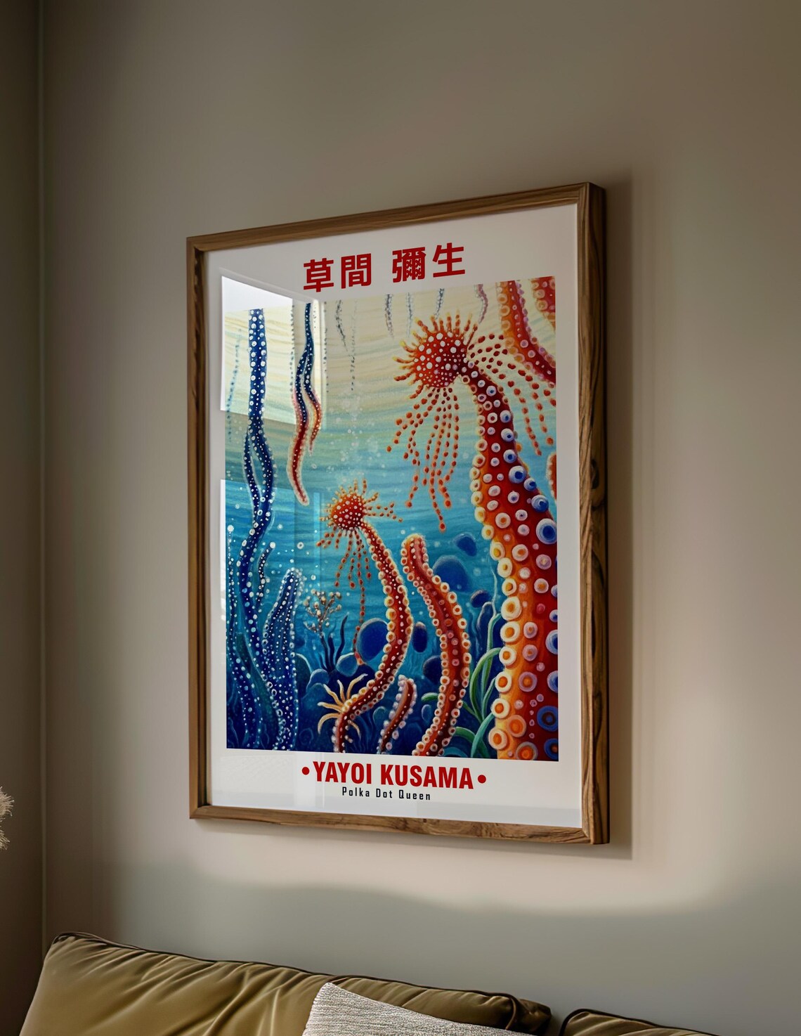 Surreal Red Dotted Sea Anemones Underwater Kusama Inspired Poster - Image 2