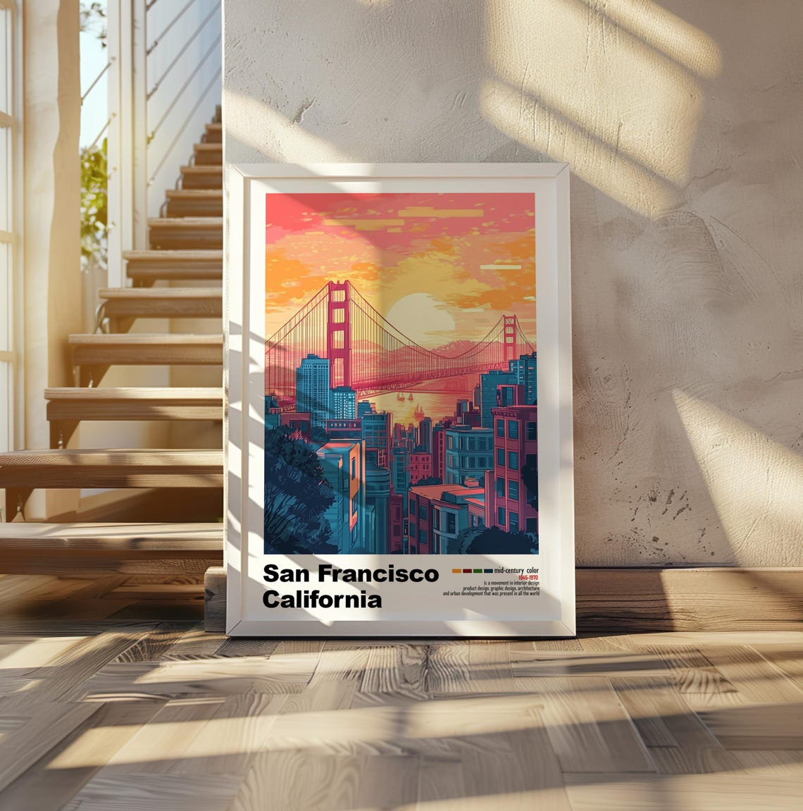 San Francisco California Golden Gate Sunset Mid Century Poster - Image 2