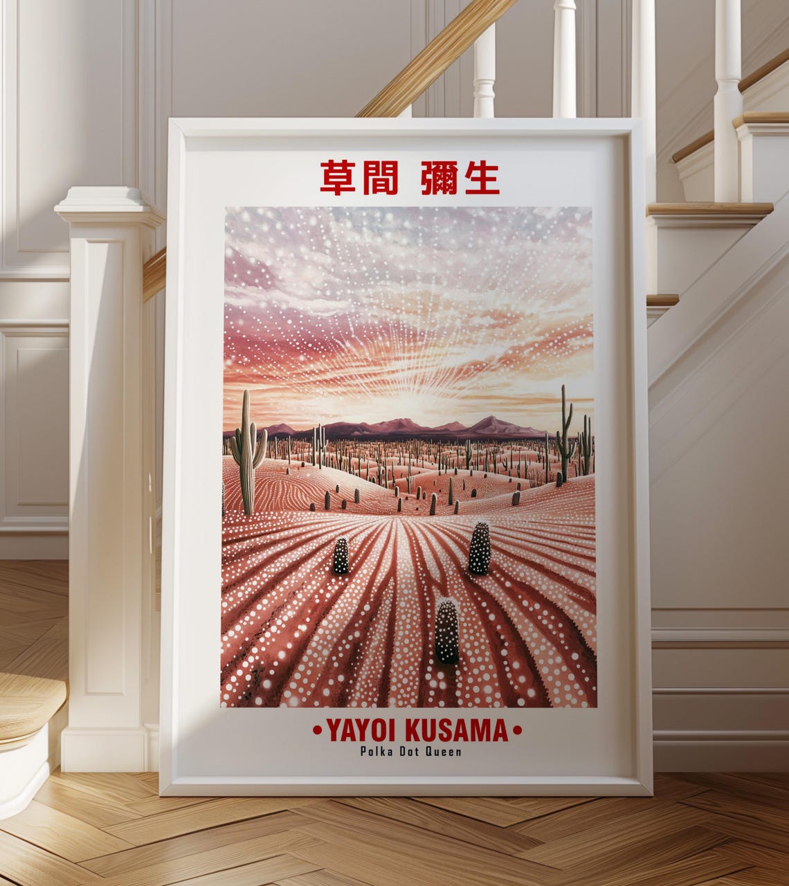 Whimsical Pink Dotted Desert Saguaro Cacti Kusama Inspired Poster