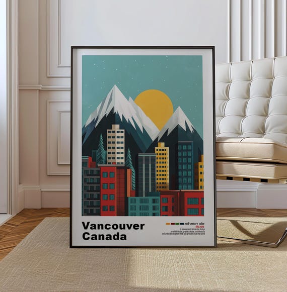 Vancouver Canada Mid Century Modern Architecture Art Print Retro Minimalist City Poster With Geometric Design Bold Mid Century Poster