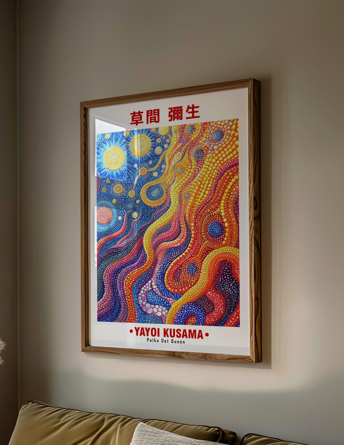 Yayoi Kusama-Inspired Dotted Cosmic Waves Abstract Art Poster - Image 2
