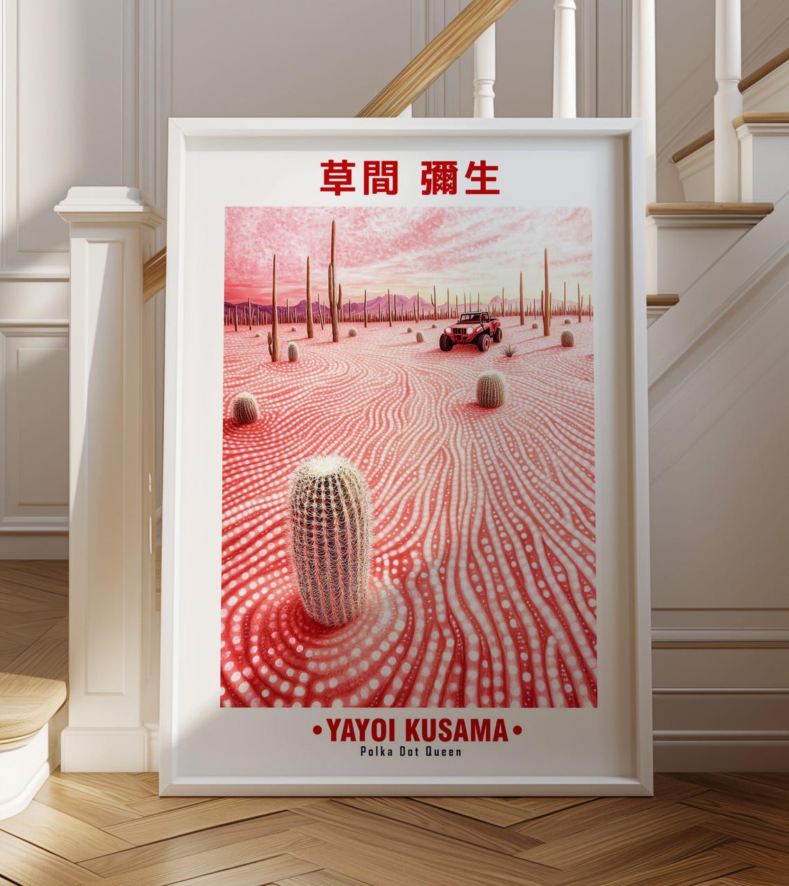 Yayoi Kusama-Inspired Red Polka Dot Desert Jeep Drive Poster