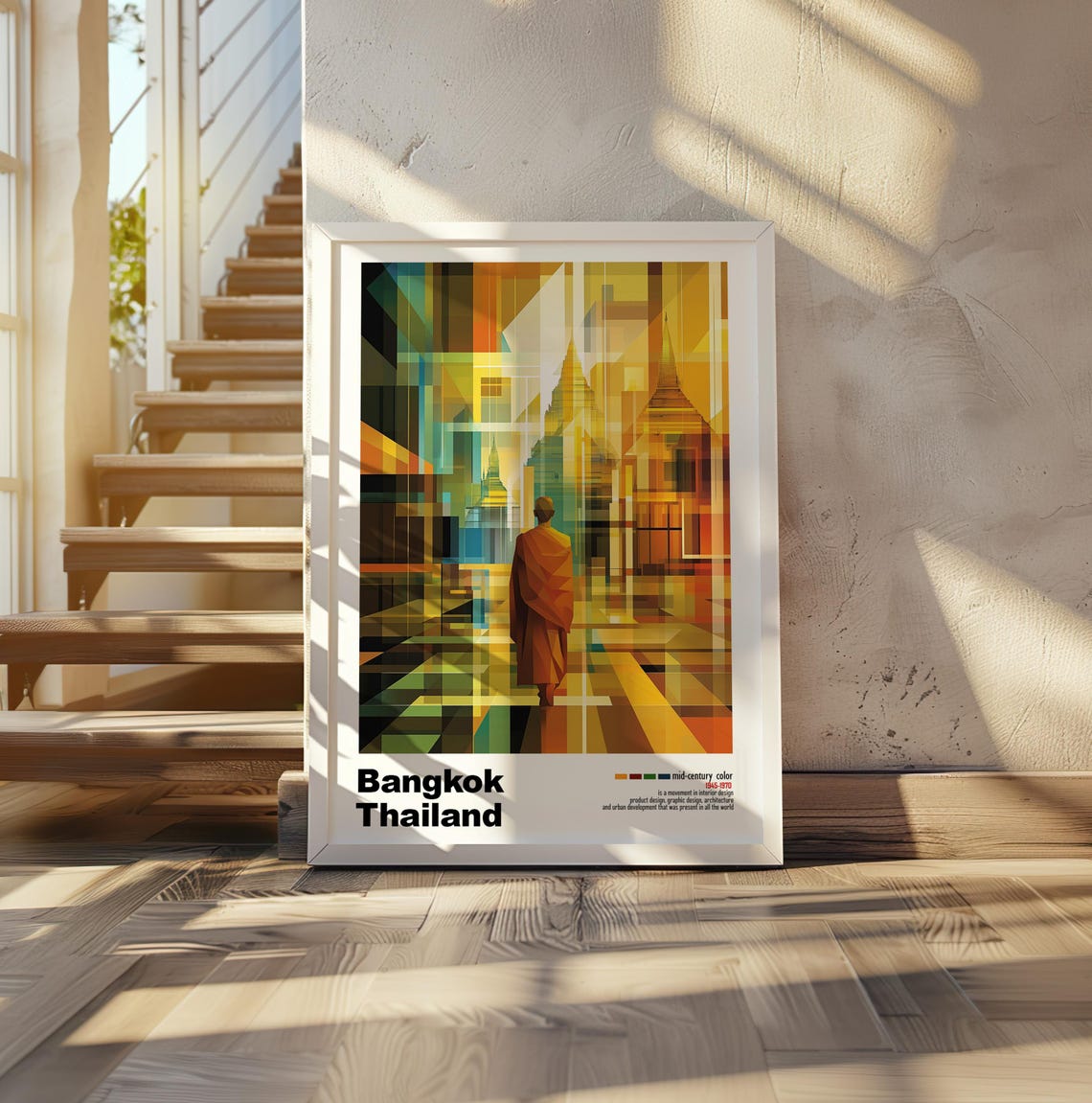 Bangkok Temple Street Abstract Mid Century Modern Art Poster - Image 2