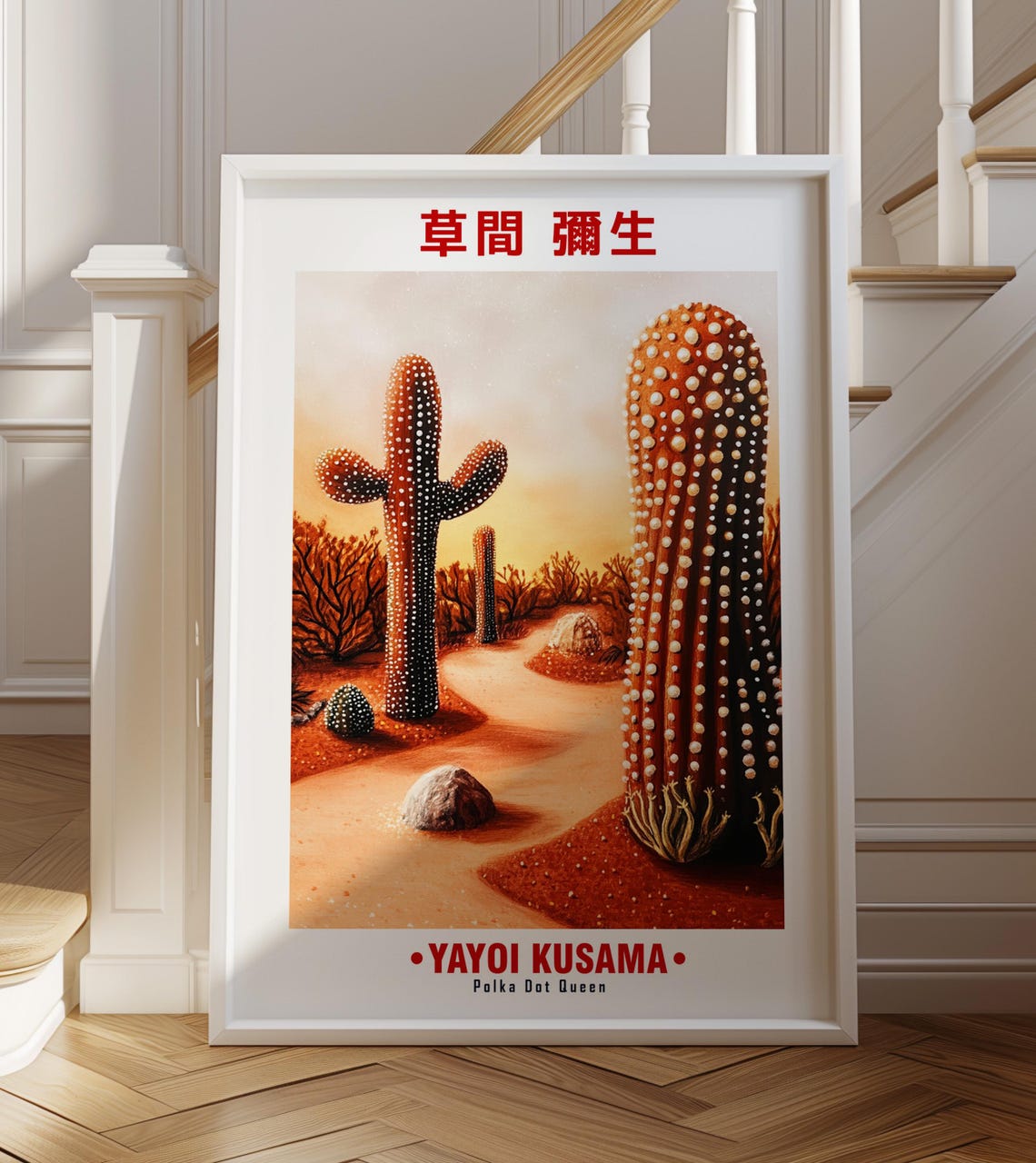 White Dotted Cactus Sunset Close Up Yayoi Kusama Inspired Poster