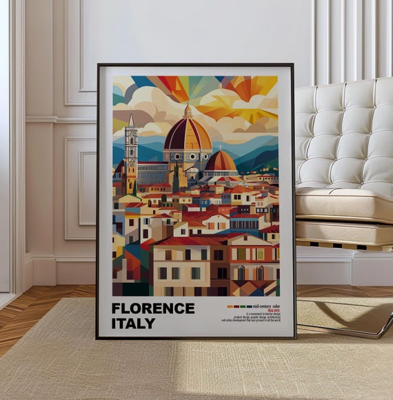 Florence Italy Mid Century Modern Architecture Art Print Retro Minimalist City Poster With Geometric Design Bold Mid Century Italian