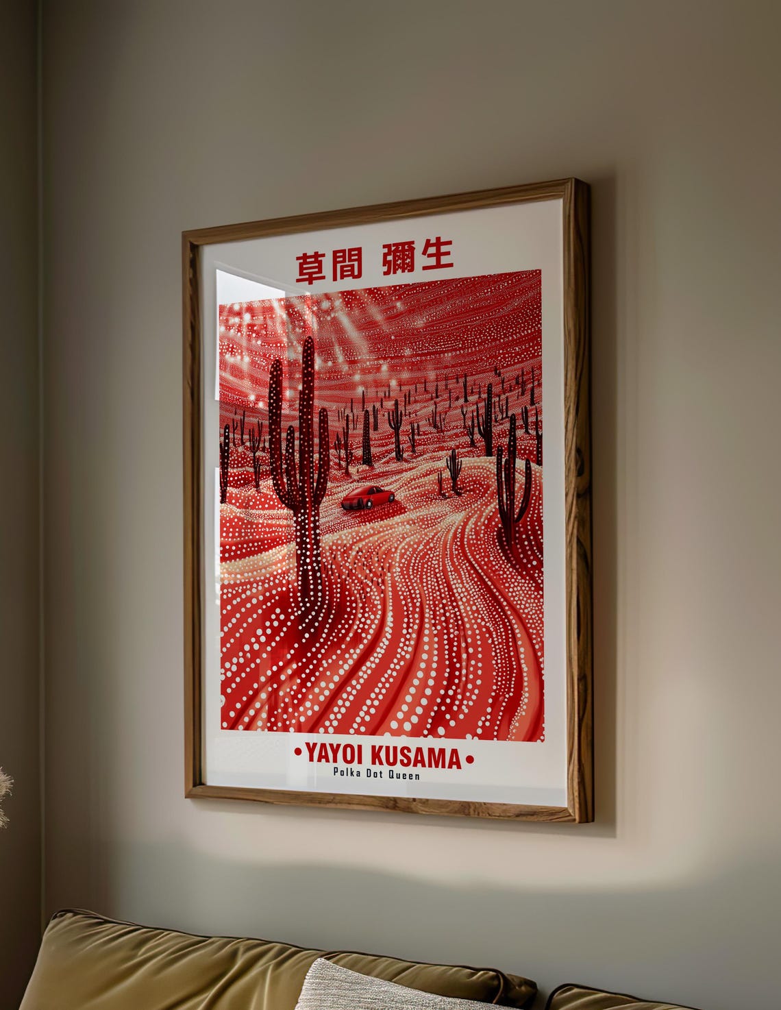Red Desert Cactus Valley Classic Car Yayoi Kusama Inspired Poster - Image 2