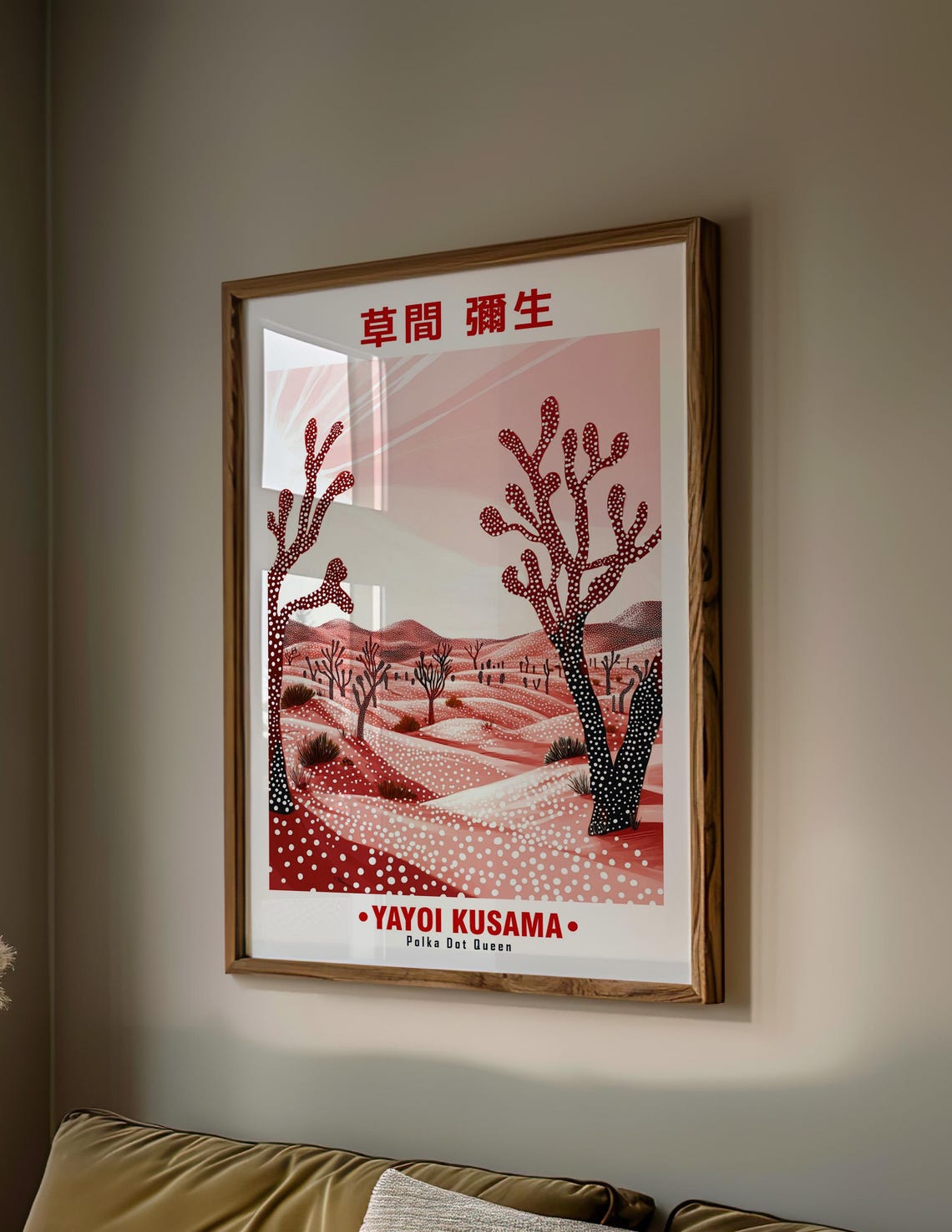 Pink Red Dotted Trees Desert Mountains Kusama Inspired Poster - Image 2
