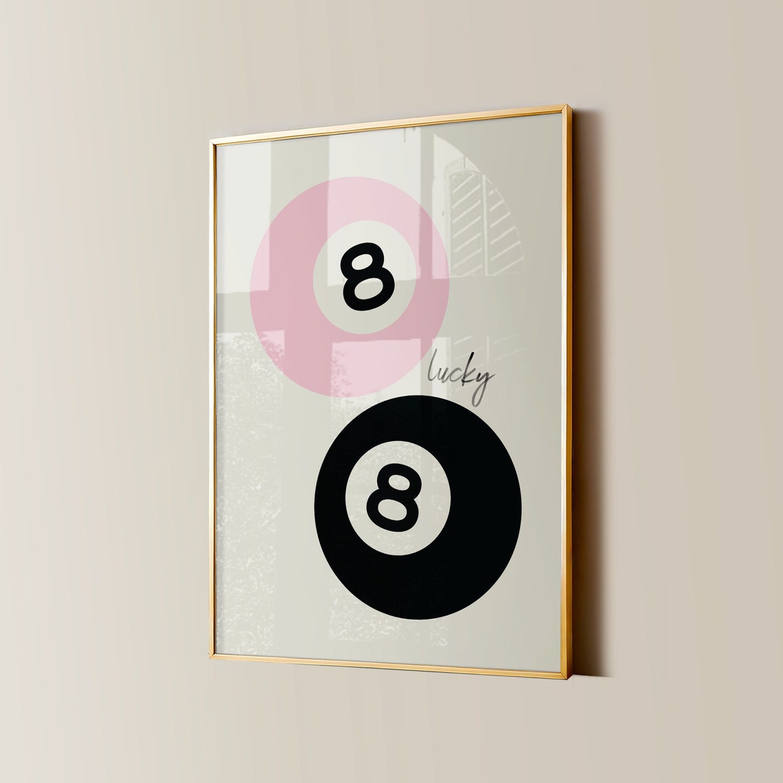 Lucky Pink and Black 8 Ball Pair Minimalist Modern Art Poster