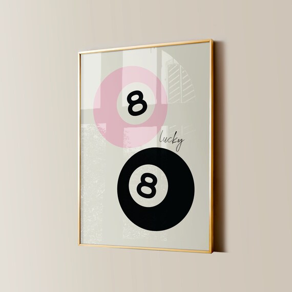 Lucky Pink and Black 8 Ball Pair Minimalist Modern Art Poster