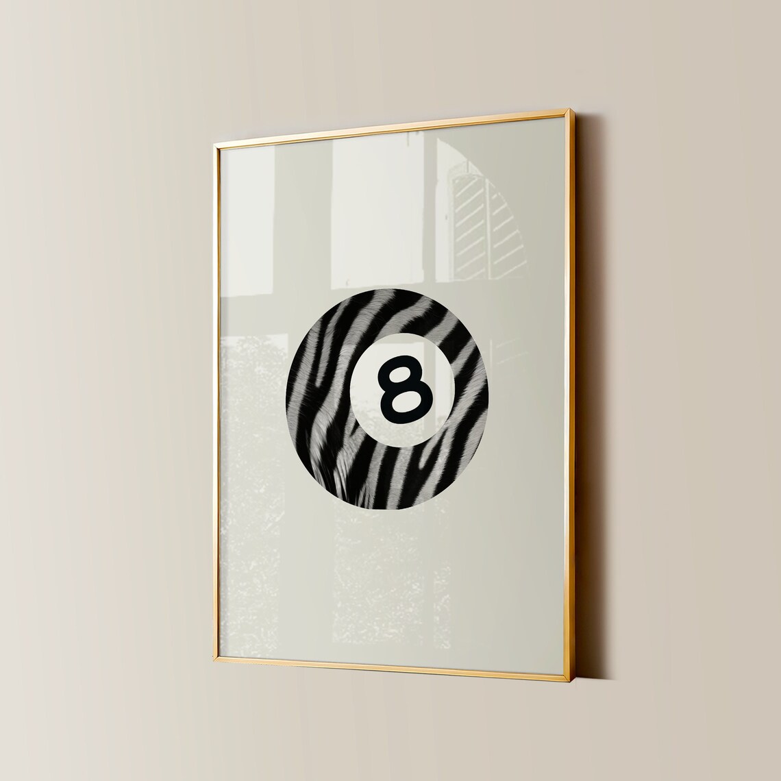 Zebra Stripe 8 Ball Minimalist Retro Animal Style Art Poster