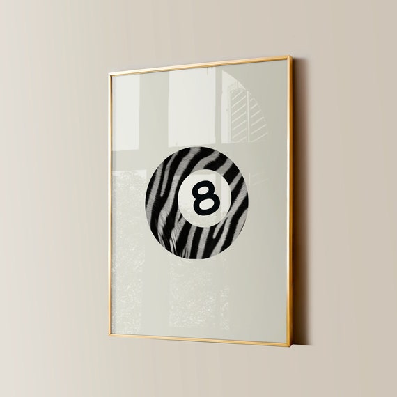 8 Ball Print Zebra Apartment Decor Trendy Retro It Girl Poster Girly Aesthetic Funky Vintage Pool Ball Downtown Girl Home Wall Art