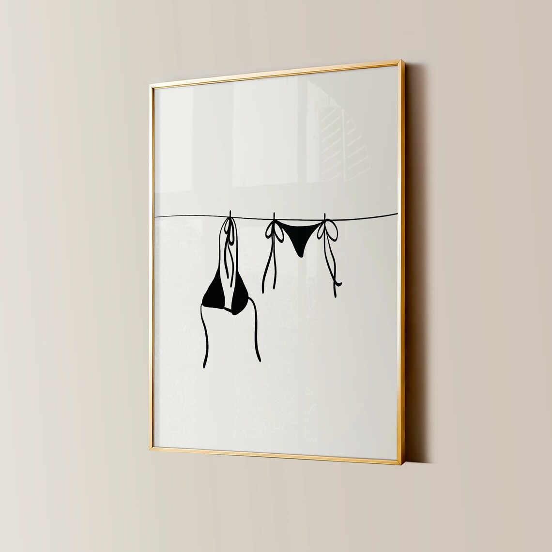 Bikini On Clothesline Minimalist Line Art Coastal Beach Poster