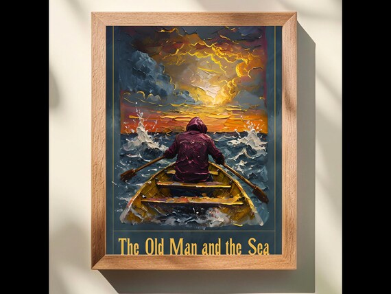 The Old Man And The Sea Stormy Rower Impasto Nautical Art Poster