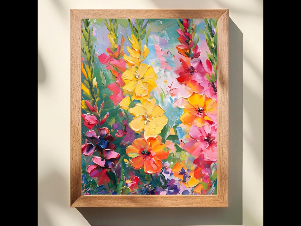 Colorful Gladiolus August Birth Flower Impasto Floral Poster