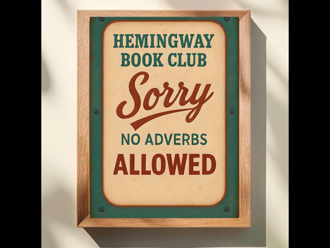 Hemingway Book Club No Adverbs Allowed Vintage Sign Wall Poster