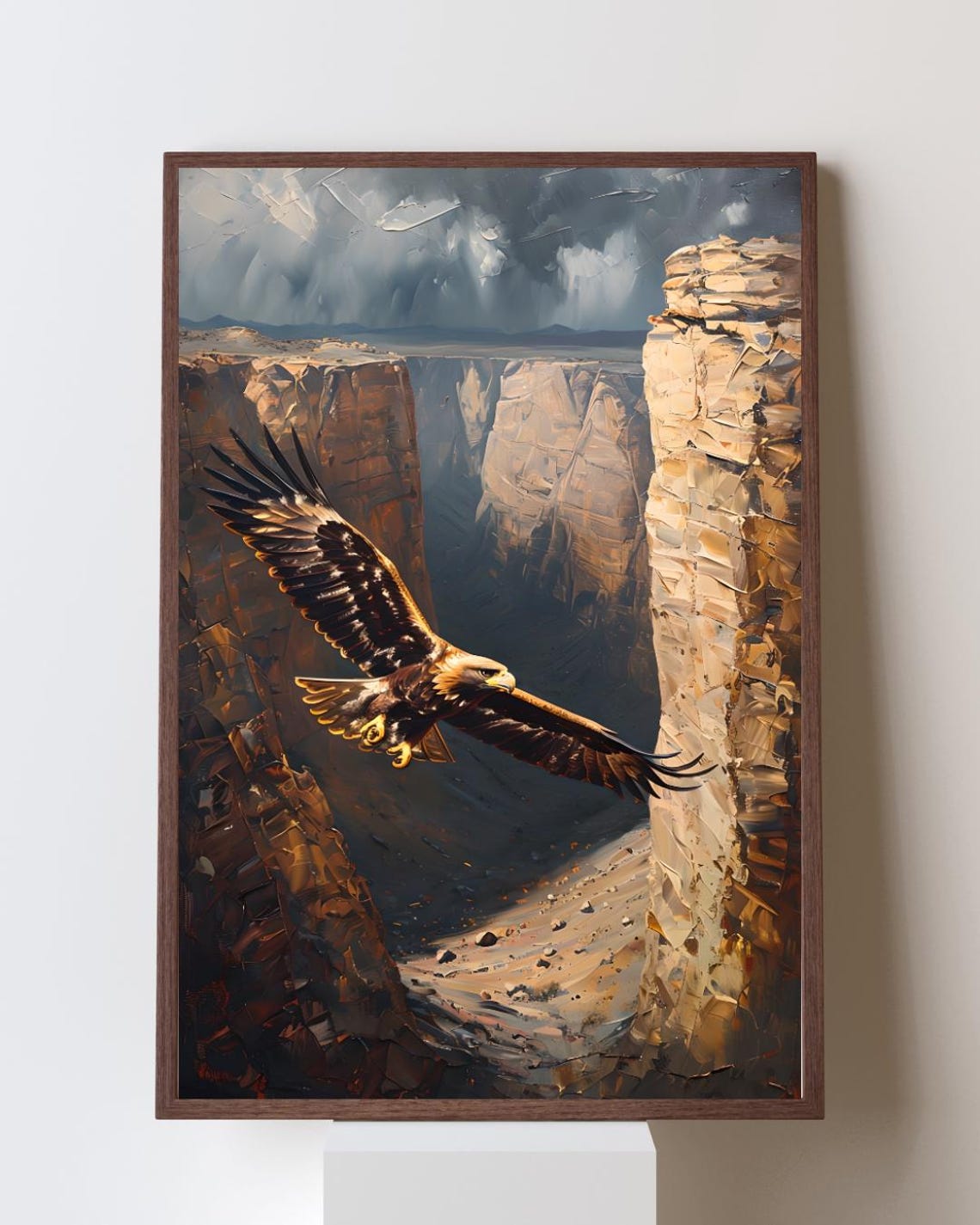 Golden Eagle Soaring over a Desert Canyon Gorge Wildlife Poster