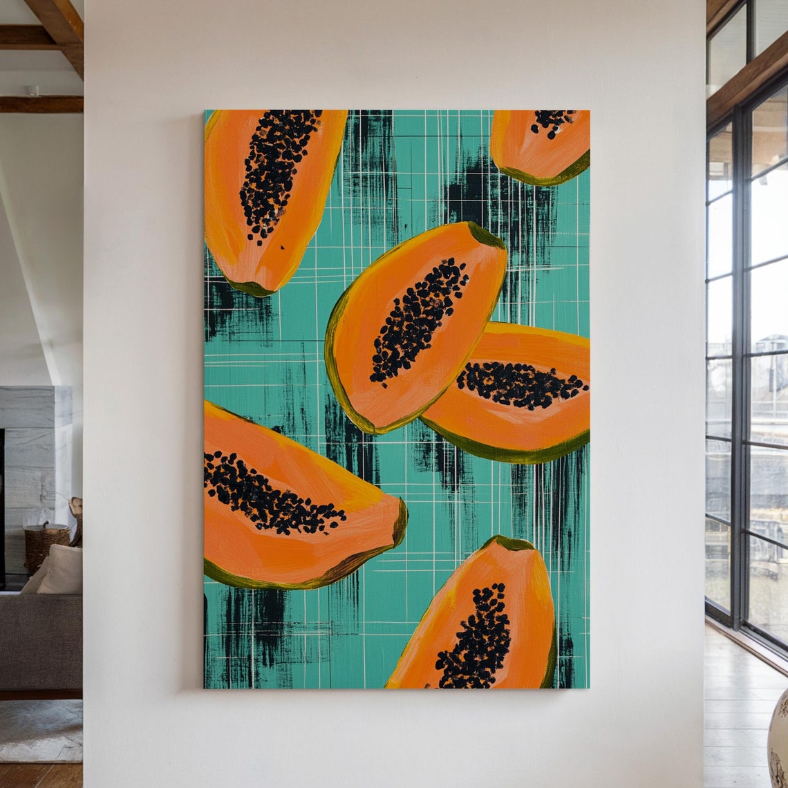 Tropical Papaya Delight, Hand Painted Abstract Art Print