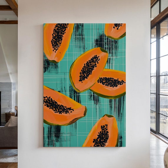 Tropical Papaya Delight, Hand Painted Abstract Art Print