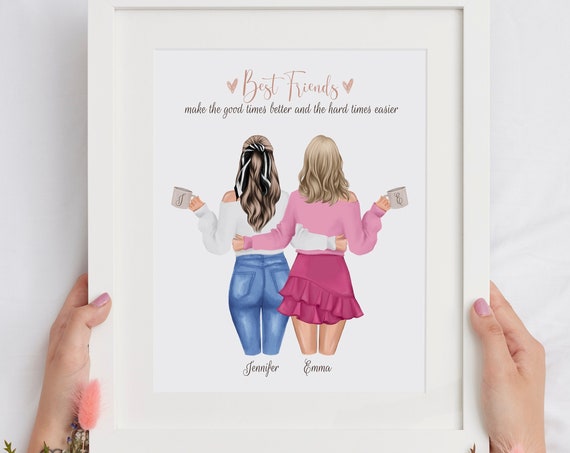 Best Friend Personalized Print Bestie Art Best Friends Gift Print Sisters Illustration Bff Custom Gift