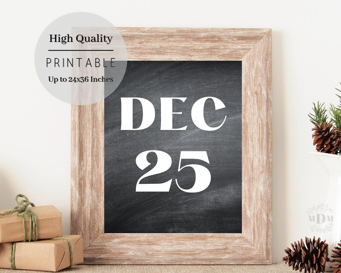 Dec 25 Christmas Chalkboard Sign Farmhouse Holiday Wall Art Poster - Image 3